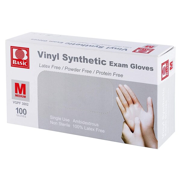 Zoro Select Disposable Gloves, Vinyl Synthetic, Latex-Free, Powder-Free, Clear, M, 10 boxes of 100 Gloves VinylMB - main